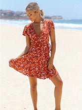 Load image into Gallery viewer, Popular Floral-Print Petal Sleeve Side Lace-Up Mini Dress