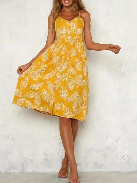 Spaghetti Strap Print Beach Casual Mini Dress