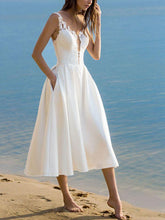 Load image into Gallery viewer, Summer Sexy V-Neck Sling Solid Color White Dress