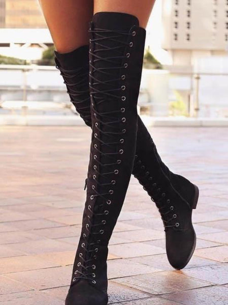 Winter Solid Bandage Over-the-knee Boots
