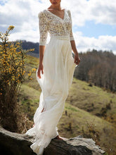 Load image into Gallery viewer, Classical White Lace V-Neck Half Sleeve Maxi Dress