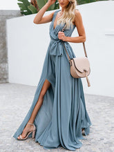 Load image into Gallery viewer, Solid Color V Neck Split Beach Maxi Dress