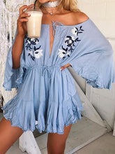 Load image into Gallery viewer, Off Shoulder Long Sleeve Embroidered Short Mini Dress