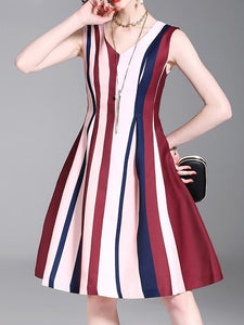 Stripe V Neck Sleeveless New Mini Dress