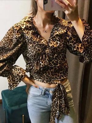 Leopard Print Long Sleeve Casual Tops