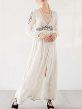 Load image into Gallery viewer, Bohemian Long Sleeve Embroidery Split Long Dress