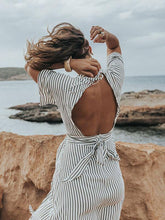 Load image into Gallery viewer, Stripe Backless Short Sleeve Beach Dress