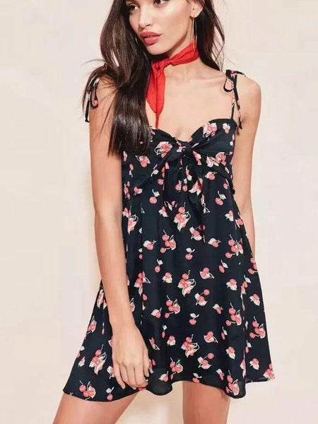 Sexy Lace-Up Holiday Style Sling Cherry Dress