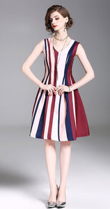 Stripe V Neck Sleeveless New Mini Dress