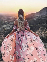 Load image into Gallery viewer, Flower Print Off Shoulder Split Dress