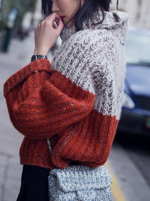 Casual Split-Joint High Neck Sweater