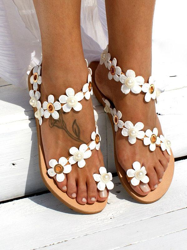 Flower Beach Summer Flat Heel Sandals For Women