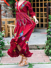 Load image into Gallery viewer, Boho Gypsy Floral Embroidery V Neck Maxi Dress