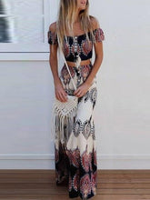 Load image into Gallery viewer, Print Off Shoulder Tube Top High Waist Skirt 2 Pieces Set
