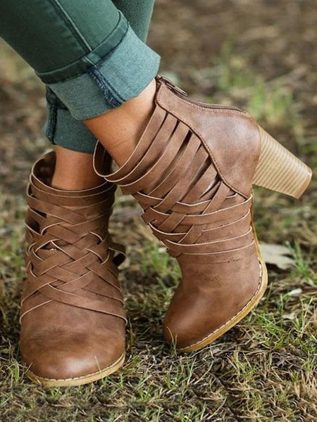 2018 New Bandage Mid-heel Boots Shoes