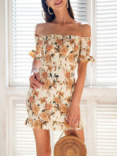 Load image into Gallery viewer, Floral Print Off Shoulder Short Sleeve Backless Bodycon Mini Dress