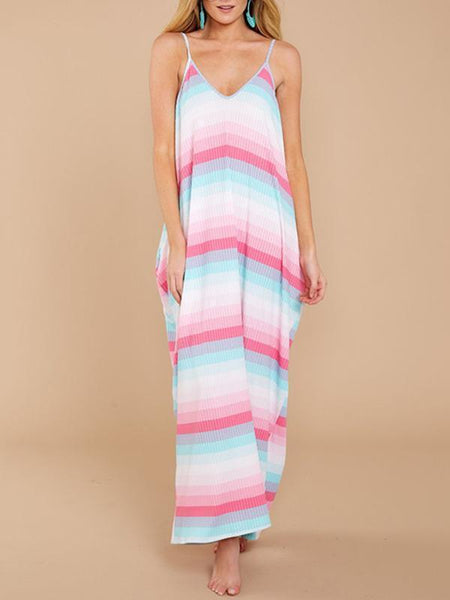 New 2018 Spaghetti Strap Beach Boho Maxi Dress