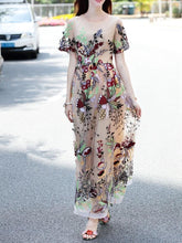 Load image into Gallery viewer, Elegant Embroidered Round Neck Short Sleeve Maxi Dress