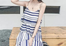 Load image into Gallery viewer, Stripe Spaghetti Strap Tops High Waist Wide Leg Pants 2 Pieces Set