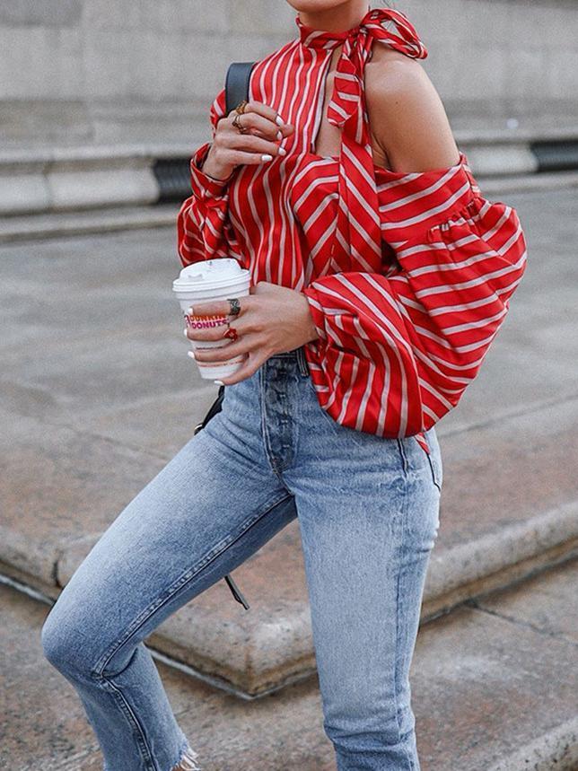 Fashion Stripe Long Sleeve T Shirt Tops
