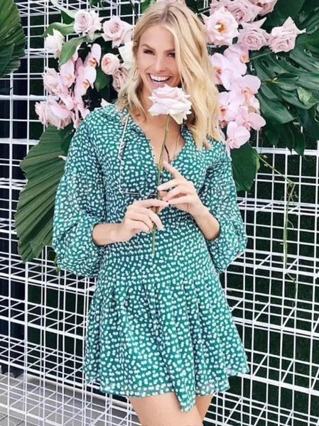 Floral V Neck Bohemia Mini Dress