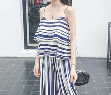 Load image into Gallery viewer, Stripe Spaghetti Strap Tops High Waist Wide Leg Pants 2 Pieces Set