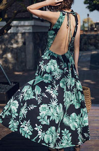 VINTAGE FLORAL BACKLESS MAXI DRESS