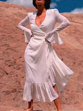 Load image into Gallery viewer, Spring V-Neck Irregular Solid Color Falbala Sleeves Dress