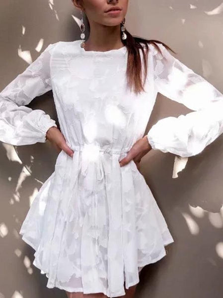 White Long Sleeve Autumn Mini Dress