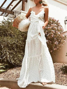 Polka Dot Spaghetti Strap Beach Maxi Dress