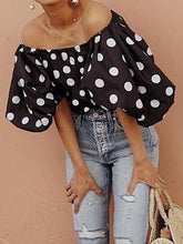 Load image into Gallery viewer, Polka Dot Off Shoulder T Shirt Blouse