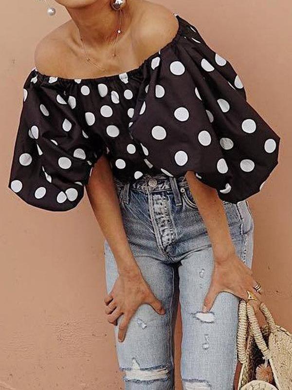 Polka Dot Off Shoulder T Shirt Blouse