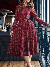 Load image into Gallery viewer, Fashion Long Sleeve Red Plaid Midi Dress