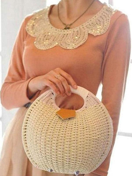 Natural Straw Woven Shell Clutch Beach Handbag