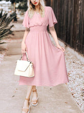 Load image into Gallery viewer, Chiffon V Neck Short Sleeve Summer Beach Dress