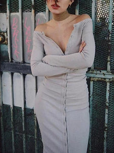 Knit Long Sleeve Buttons Bodycon Dress