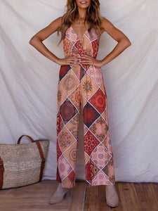 Print Spaghetti Strap Wide Leg Pants Jumpsuit Rompers