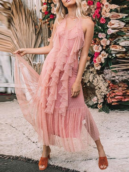 Pink Spaghetti Strap Beach Maxi Dress