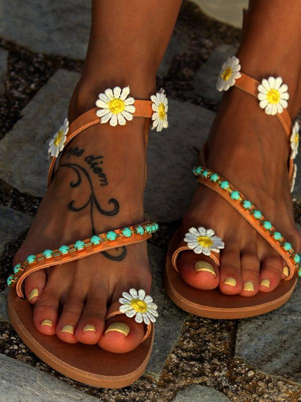 Summer Beach Flower Flat Sandals For Women