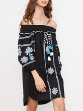 Load image into Gallery viewer, Fashion Embroidery Off-the shoulder Tassels Mini Dress