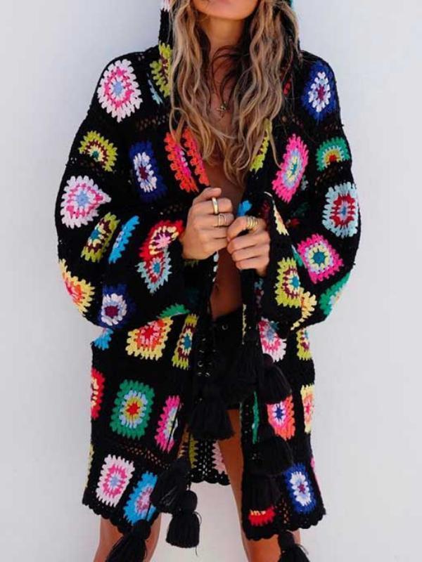 Handmade Hollow Tassel Hooded Sweater Cardigan