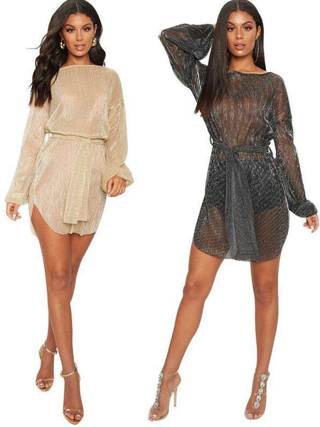 Sexy Mesh Gauze High Waist Straps Irregular Dress
