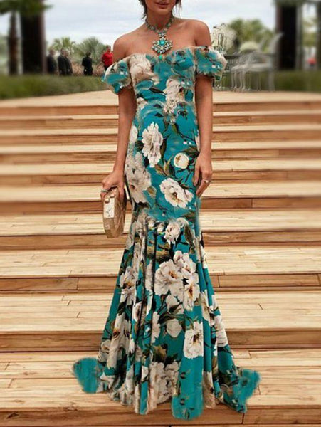 Elegant Sexy Strapless Tube Top Print Slim Retro Dress