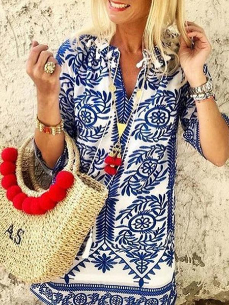 Boho Half Sleeve Tassels Embroidery Mini Dress