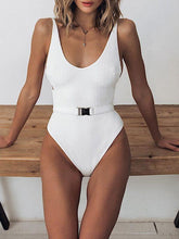 Load image into Gallery viewer, Solid Color Belt One-Piece Swimsuit Bikini
