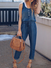 Load image into Gallery viewer, Denim Sleeveless High Waist Casual Jumpsuit Romper