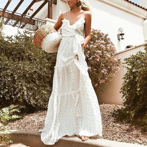 Polka Dot Spaghetti Strap Beach Maxi Dress