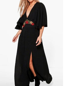 Summer Fashion Large Size Deep V Print Shawl Split Dress