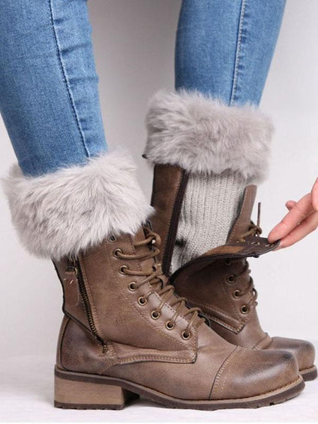 Winter Warm Crochet Knit Fur Trim Leg Warmers