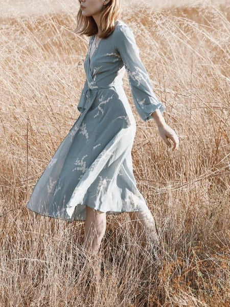 V Neck Long Sleeve Boho Dress